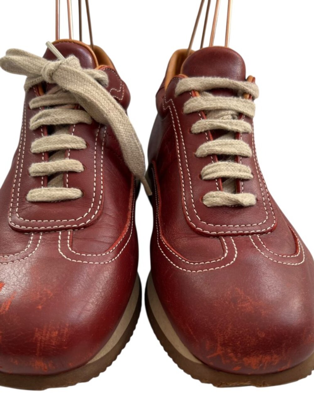 Hermes Quick leather sneakers red leather lace up 38.5 US womens 8 low top shoes - Picture 2 of 14